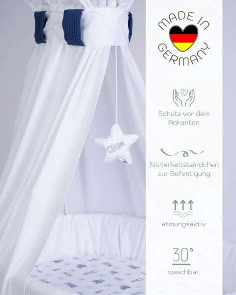 Mionido Stubenwagen Maxi Natur Pyjamabär Blau Mit Garnierung, Matratze Und Matratzenbezug 6 Mionido Stubenwagen Maxi Natur Pyjamabär Blau Mit Garnierung, Matratze Und Matratzenbezug – Bild 4