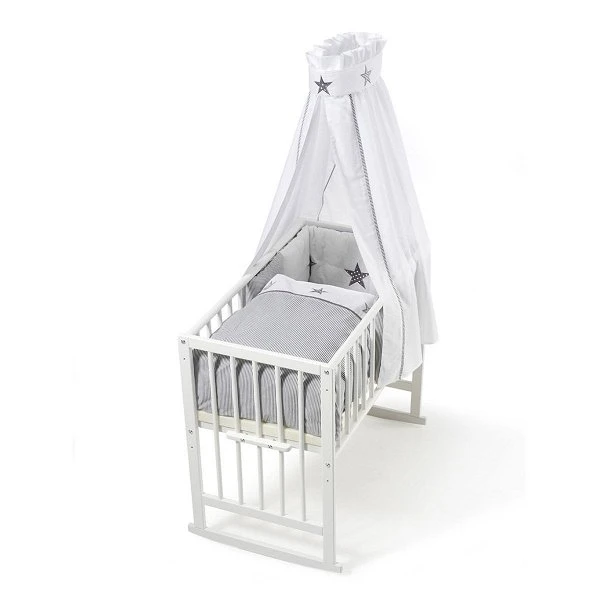 Schardt Multifunktionswiege 5 In 1 Buche Massiv Weiß Lackiert Mit Textiler Ausstattung Stern Grau 3 Schardt Multifunktionswiege 5 In 1 Buche Massiv Weiß Lackiert Mit Textiler Ausstattung Stern Grau