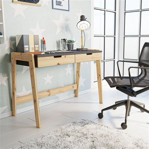 Nature Kid Cory Schreibtisch Anthrazit/natur Höhenverstellbar, Aus Kiefer Und MDF – Bild 2