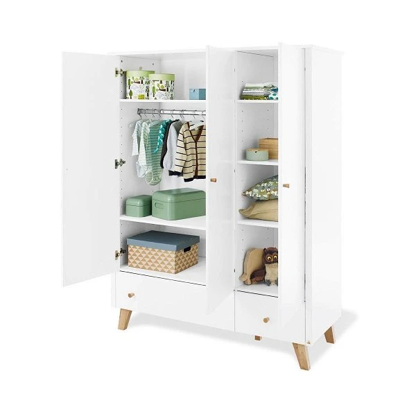 Pinolino Pan Kleiderschrank Groß 3T, 2S MDF Weiß / Eiche Massiv - Zum Toppreis 4 Pinolino Pan Kleiderschrank Groß 3T, 2S MDF Weiß / Eiche Massiv - Zum Toppreis – Bild 2