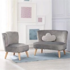 Roba Lil Sofa Set Groß Roba Style Silbergrau Inkl. Kindersofa, Kindersessel & Dekokissen Wolke