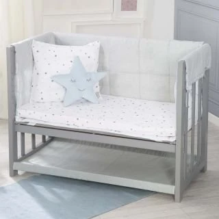 Roba Stubenbett 3 In 1 Sternenzauber Grau Inkl. Bettwäsche, Nestchen, Matratze & Himmel 4 Roba Stubenbett 3 In 1 Sternenzauber Grau Inkl. Bettwäsche, Nestchen, Matratze & Himmel – Bild 2