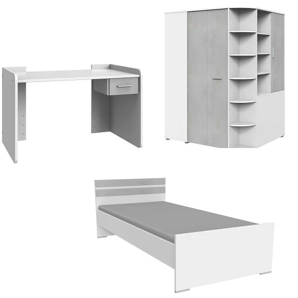 Wimex Joker Jugendzimmer 3-teilig Schreibtisch Verstellbar Weiß / Beton-Nachbildung 3 Wimex Joker Jugendzimmer 3-teilig Schreibtisch Verstellbar Weiß / Beton-Nachbildung