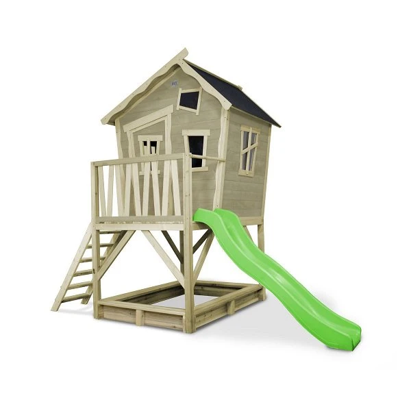EXIT TOYS EXIT Crooky 500 Holzspielhaus - Graubeige Verspieltes Design - Mit Rutsche & Sandkasten 3 EXIT TOYS EXIT Crooky 500 Holzspielhaus - Graubeige Verspieltes Design - Mit Rutsche & Sandkasten