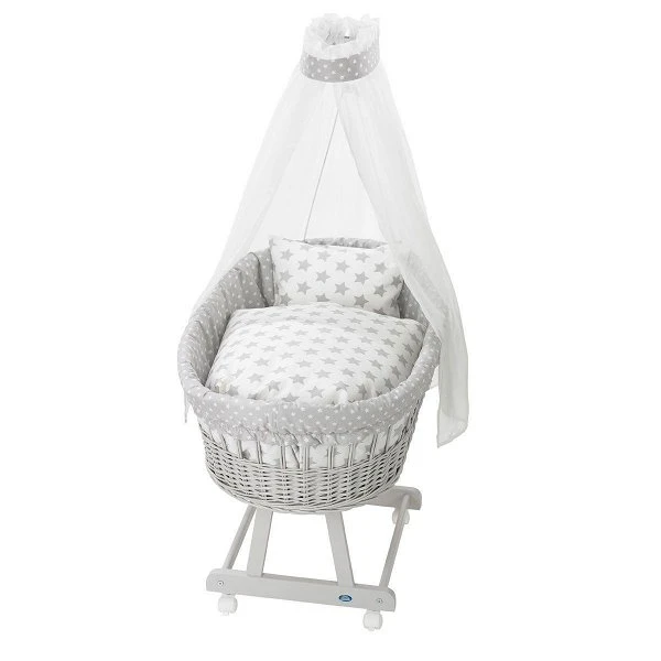 Alvi Birthe Stubenwagen Silbergrau Komplettset Matratze, Himmelstange Und Garnitur Stars 3 Alvi Birthe Stubenwagen Silbergrau Komplettset Matratze, Himmelstange Und Garnitur Stars