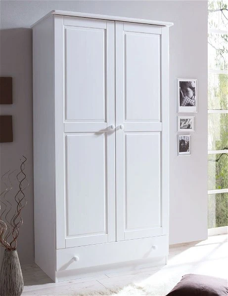 Ticaa Moritz Kleiderschrank Weiß 2-türig - Kiefer Massiv 3 Ticaa Moritz Kleiderschrank Weiß 2-türig - Kiefer Massiv