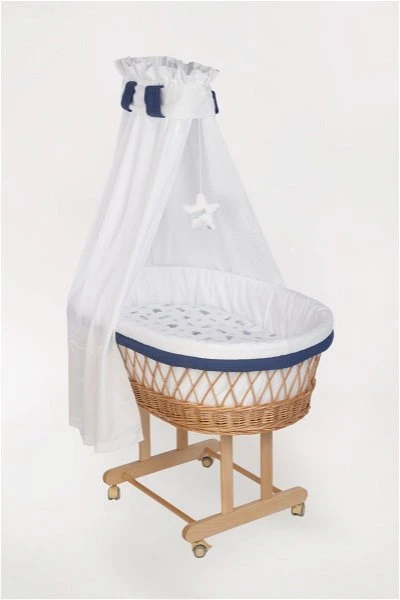 Mionido Stubenwagen Maxi Natur Pyjamabär Blau Mit Garnierung, Matratze Und Matratzenbezug 3 Mionido Stubenwagen Maxi Natur Pyjamabär Blau Mit Garnierung, Matratze Und Matratzenbezug