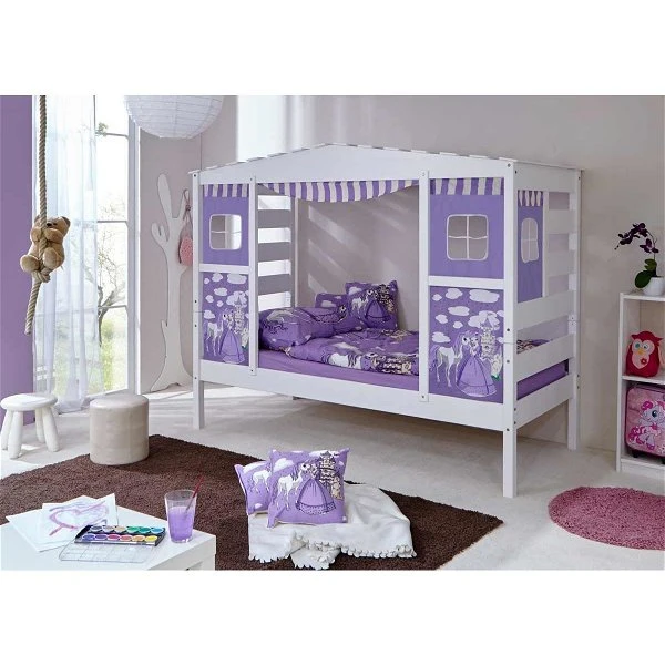 Ticaa Hausbett Horse Lila Kiefer Weiß Massivholz - Dessin: Horse Lila 3 Ticaa Hausbett Horse Lila Kiefer Weiß Massivholz - Dessin: Horse Lila