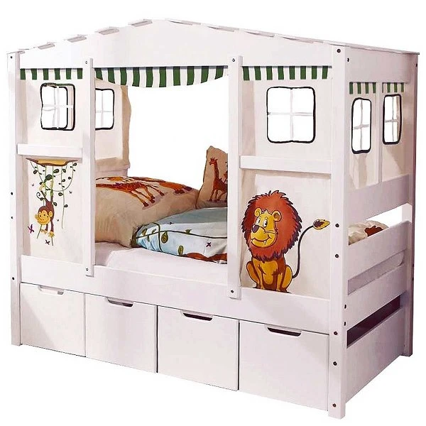 Ticaa Hausbett MINI Safari Kiefer Inkl Schubkästen Weiß Massivholz - Dessin: Safari - 80 X 160 Cm 4 Ticaa Hausbett MINI Safari Kiefer Inkl Schubkästen Weiß Massivholz - Dessin: Safari - 80 X 160 Cm – Bild 2