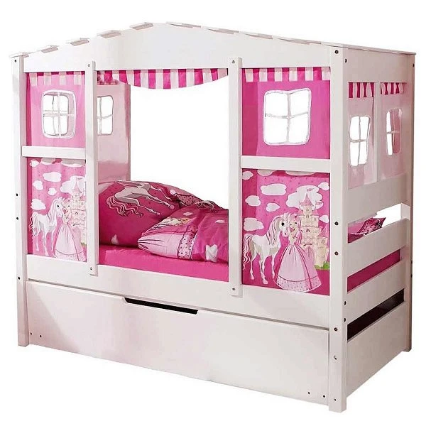 Ticaa Hausbett MINI Horse Rosa Kiefer - Bettkasten Weiß Massivholz - Dessin: Horse Rosa - 80 X 160 Cm 4 Ticaa Hausbett MINI Horse Rosa Kiefer - Bettkasten Weiß Massivholz - Dessin: Horse Rosa - 80 X 160 Cm – Bild 2