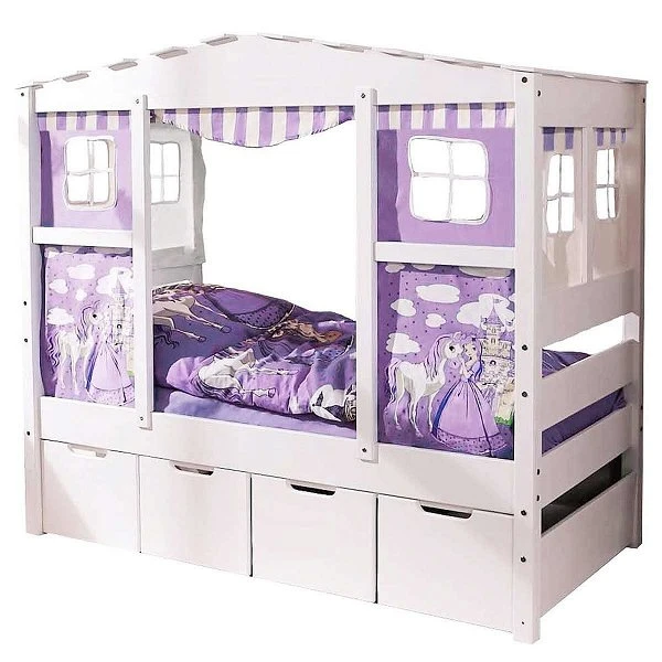 Ticaa Hausbett MINI Horse Lila Kiefer Schubkästen Weiß Massivholz - Dessin: Horse Lila - 80 X 160 Cm 4 Ticaa Hausbett MINI Horse Lila Kiefer Schubkästen Weiß Massivholz - Dessin: Horse Lila - 80 X 160 Cm – Bild 2