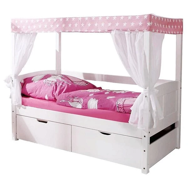 Ticaa Himmelbett MINI Stern Rosa Kiefer Weiß Inkl. 2 Schubkästen & Tüll-Textilien - 80 X 160 Cm 4 Ticaa Himmelbett MINI Stern Rosa Kiefer Weiß Inkl. 2 Schubkästen & Tüll-Textilien - 80 X 160 Cm – Bild 2