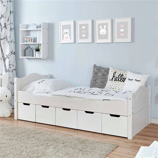 Ticaa Einzelbett Leni Weiß Mit 5er Schubkästen Massivholz - 90x200 Cm 3 Ticaa Einzelbett Leni Weiß Mit 5er Schubkästen Massivholz - 90x200 Cm