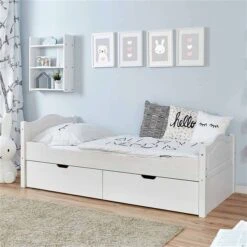 Ticaa Einzelbett Leni Weiß Mit 2er Schubkästen Massivholz - 90x200 Cm