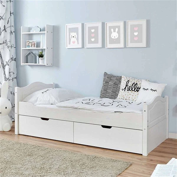 Ticaa Einzelbett Leni Weiß Mit 2er Schubkästen Massivholz - 90x200 Cm 3 Ticaa Einzelbett Leni Weiß Mit 2er Schubkästen Massivholz - 90x200 Cm