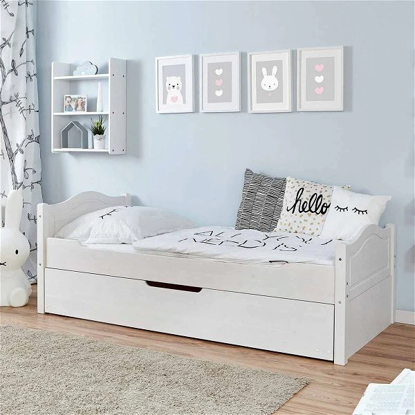 Ticaa Einzelbett Leni Weiß Mit Zusatzbett Massivholz - 100x200 Cm 3 Ticaa Einzelbett Leni Weiß Mit Zusatzbett Massivholz - 100x200 Cm