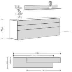 Now! Vision By Hülsta Kombination 6 70x246x52 Lack-weiß/Natureiche/Lack-Hochglanz-weiß 5 Now! Vision By Hülsta Kombination 6 70x246x52 Lack-weiß/Natureiche/Lack-Hochglanz-weiß -Kinder Geschäft 980005 strichzeichnung 3