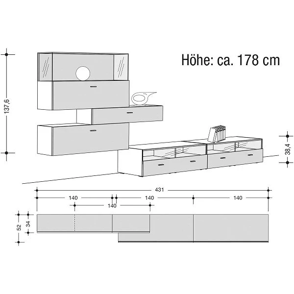 Now! No.14 By Hülsta Kombination 12 178x431x52 Kernnussbaum/Lack-seidengrau/Hochglanz-seidengrau 4 Now! No.14 By Hülsta Kombination 12 178x431x52 Kernnussbaum/Lack-seidengrau/Hochglanz-seidengrau – Bild 2