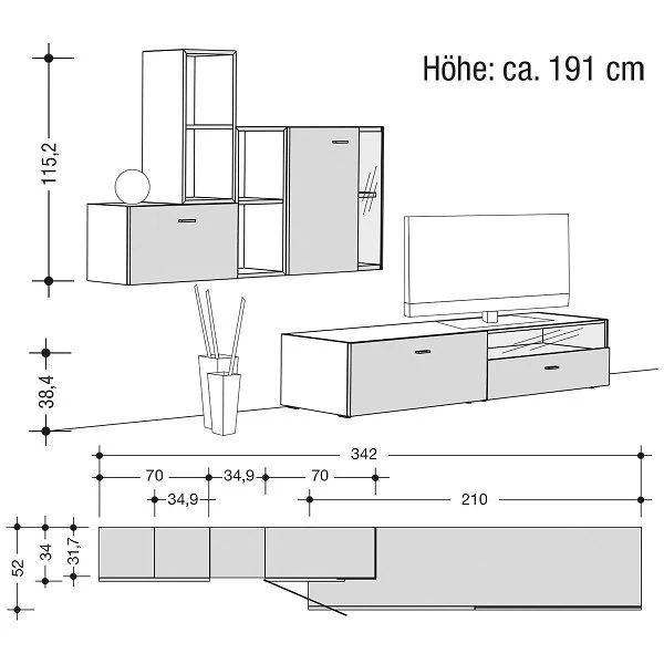 Now! No.14 By Hülsta Kombination 17 191x342x52 Kernnussbaum/Lack-weiß/Lack-Hochglanz-weiß 4 Now! No.14 By Hülsta Kombination 17 191x342x52 Kernnussbaum/Lack-weiß/Lack-Hochglanz-weiß – Bild 2