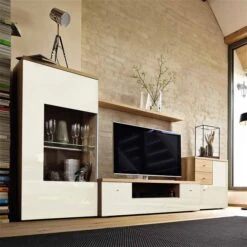 Now Time By Hülsta Kombination 16 145,9x280,0x52,0 Natureiche/Lack-Hochglanz-weiß