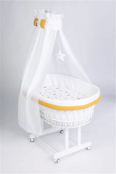 Mionido Stubenwagen Maxi Weiß Pyjamabär Gelb Mit Garnierung, Matratze Und Matratzenbezug 3 Mionido Stubenwagen Maxi Weiß Pyjamabär Gelb Mit Garnierung, Matratze Und Matratzenbezug