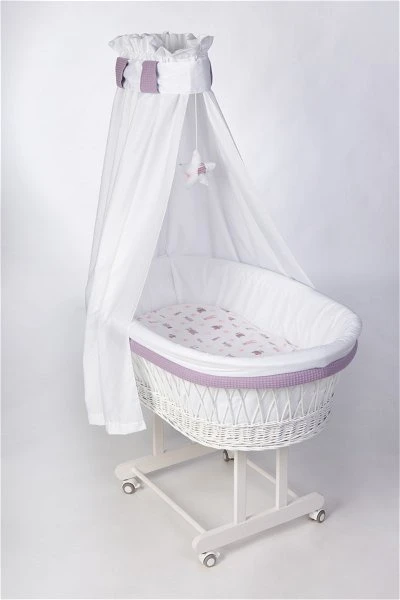 Mionido Stubenwagen Maxi Weiß Pyjamabär Flieder Mit Garnierung, Matratze Und Matratzenbezug 3 Mionido Stubenwagen Maxi Weiß Pyjamabär Flieder Mit Garnierung, Matratze Und Matratzenbezug