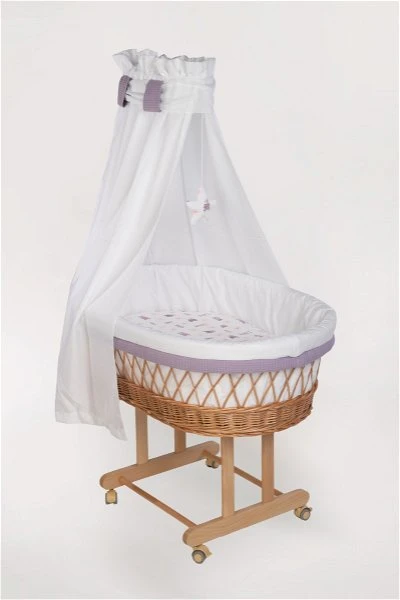 Mionido Stubenwagen Maxi Natur Pyjamabär Flieder Mit Garnierung, Matratze Und Matratzenbezug 3 Mionido Stubenwagen Maxi Natur Pyjamabär Flieder Mit Garnierung, Matratze Und Matratzenbezug