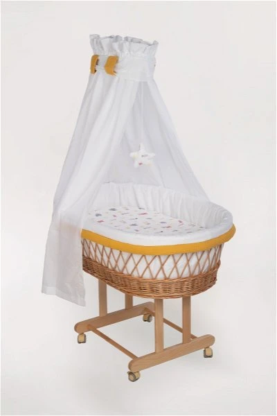 Mionido Stubenwagen Maxi Natur Pyjamabär Gelb Mit Garnierung, Matratze Und Matratzenbezug 3 Mionido Stubenwagen Maxi Natur Pyjamabär Gelb Mit Garnierung, Matratze Und Matratzenbezug