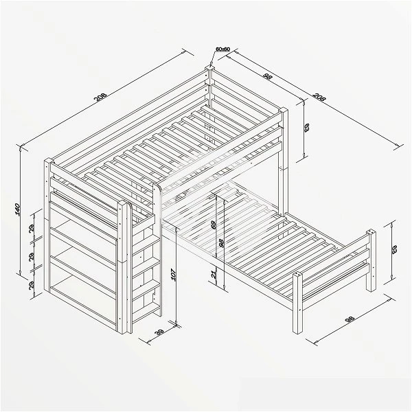 Relita BENI L Etagenbett Buche Massiv Natur Inklusive Regal - Zu 2 Einzelbetten Umbaubar 4 Relita BENI L Etagenbett Buche Massiv Natur Inklusive Regal - Zu 2 Einzelbetten Umbaubar – Bild 2