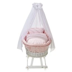 Alvi Birthe Stubenwagen Weiß Komplettset BIO Matratze, Himmelstange & Garnitur Curly Dots