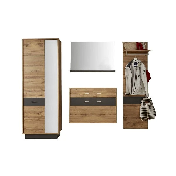Trendteam Coast Garderoben-Set 4-teilig Hoch Wotan Eiche / Grau Melamin 3 Trendteam Coast Garderoben-Set 4-teilig Hoch Wotan Eiche / Grau Melamin