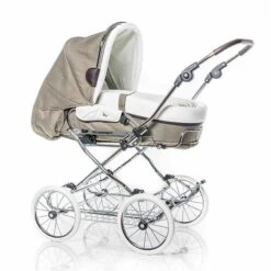 HESBA Condor Coupe Kinderwagen Außen 281 Innen 185 Teilleder - Räder Weiß 25 Cm, Griff Dunkelbrau