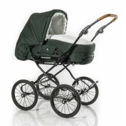 HESBA Condor Light Kinderwagen Außen 685 Innen 130 Black Edition - Räder Schwarz 30 Cm, Ledergriff Hellbraun