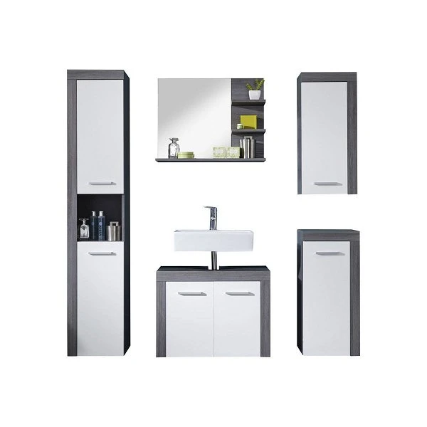 Trendteam Miami Badmöbel-Set 5-teilig Mit Spiegel | Weiß / Rauchsilber 3 Trendteam Miami Badmöbel-Set 5-teilig Mit Spiegel | Weiß / Rauchsilber