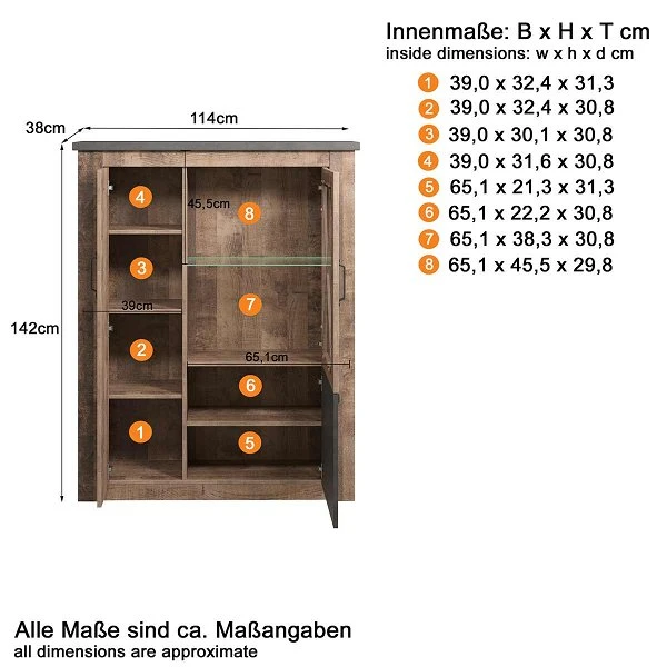 Trendteam Georgia Vitrine Halbhoch Tabak Eiche/Matera 5 Trendteam Georgia Vitrine Halbhoch Tabak Eiche/Matera – Bild 3