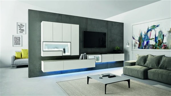 Hülsta Tetrim Wohnwand 3-teilig Lack Reinweiß 3 Hülsta Tetrim Wohnwand 3-teilig Lack Reinweiß