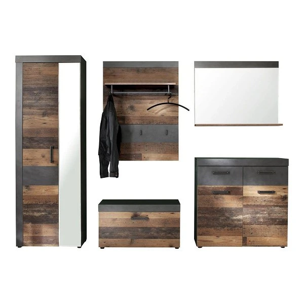Trendteam Indy Garderoben-Set 5-teilig Old Wood / Graphit Grau 3 Trendteam Indy Garderoben-Set 5-teilig Old Wood / Graphit Grau