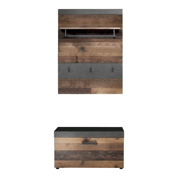 Trendteam Indy Garderoben-Set 2-teilig Old Wood / Graphit Grau | Paneel, Sitzbank 3 Trendteam Indy Garderoben-Set 2-teilig Old Wood / Graphit Grau | Paneel, Sitzbank
