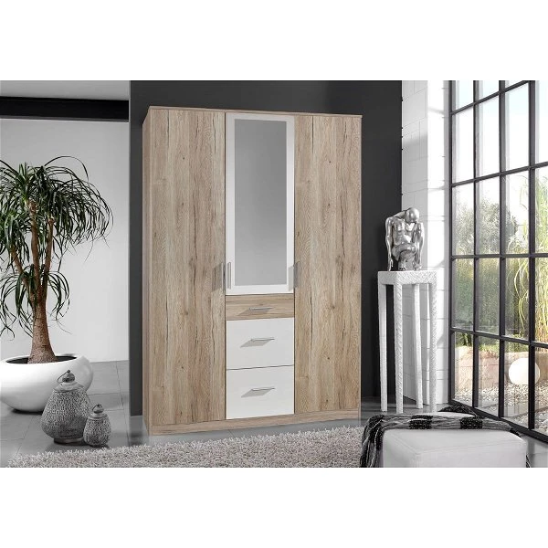 Wimex Joker Kleiderschrank 3-türig Mit Spiegel San Remo-Eiche-Nachbildung / Weiß 3 Wimex Joker Kleiderschrank 3-türig Mit Spiegel San Remo-Eiche-Nachbildung / Weiß
