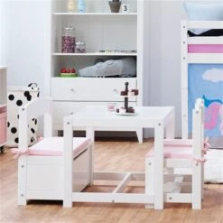 Hoppekids Kinderset Mathilde Weiß 2 Stühle, 1 Tisch, 1 Bank