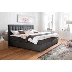Meise Lenno Boxspringbett 140 X 200 Cm Anthrazit Stoff Kopfteil Gesteppt & Gratis Lieferung