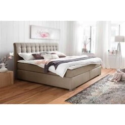 Meise Lenno Boxspringbett 160 X 200 Cm Beige Stoff Kopfteil Gesteppt & Gratis Lieferung