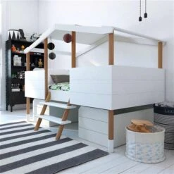 Nature Kid Noah Beach House Hausbett Weiß-natur Halbhoch 90 X 200 Cm