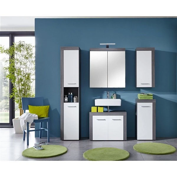 Trendteam Miami Badmöbel-Set 5-teilig Mit Spiegelschrank Beleuchtet | Weiß / Rauchsilber 3 Trendteam Miami Badmöbel-Set 5-teilig Mit Spiegelschrank Beleuchtet | Weiß / Rauchsilber