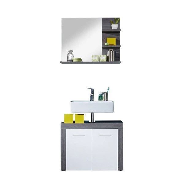 Trendteam Miami Badmöbel-Set 2-teilig Mit Spiegel | Weiß / Rauchsilber 3 Trendteam Miami Badmöbel-Set 2-teilig Mit Spiegel | Weiß / Rauchsilber