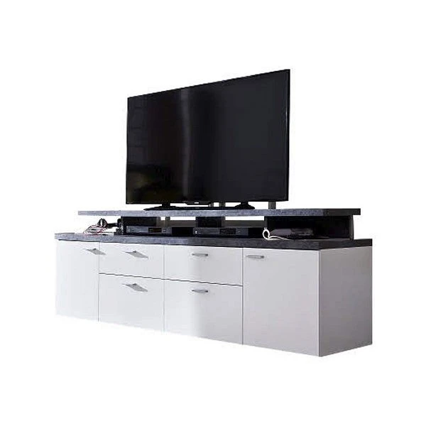 Trendteam Mood TV-Lowboard Weiß Melamin / Stone Dunkel 3 Trendteam Mood TV-Lowboard Weiß Melamin / Stone Dunkel