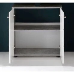 Trendteam Nano Badmöbel-Set 5-teilig Weiß Hochglanz / Beton Stone 11 Trendteam Nano Badmöbel-Set 5-teilig Weiß Hochglanz / Beton Stone -Kinder Geschäft nano bd 1846 301 35 frontal geoeffnet 1