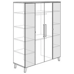 Paidi Oscar Kleiderschrank 4T - 2 Spiegeltüren Kreideweiß/Eiche-Nebraska