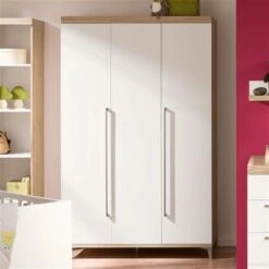 Paidi Remo Kleiderschrank 3-türig Eiche-Bordeaux/Kreideweiß - Zum Aktionspreis