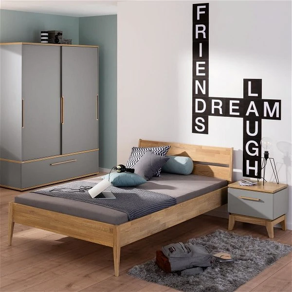 Paidi Sten Jugendzimmer Schiefergrau/Eiche Massiv Mit Breitem Schiebetürenschrank, Zum Aktionspreis 3 Paidi Sten Jugendzimmer Schiefergrau/Eiche Massiv Mit Breitem Schiebetürenschrank, Zum Aktionspreis